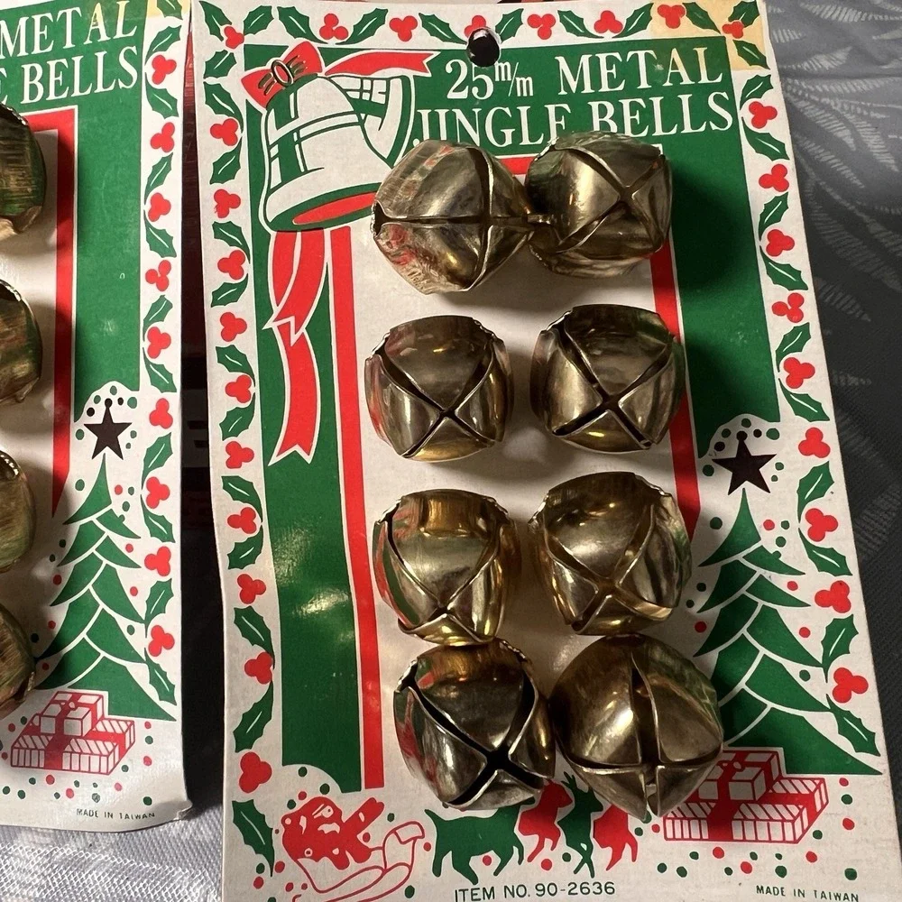 Vintage 25mm Metal Jingle Bells 2 Sets of 8 Goldtone Bells Craft Christmas Decor